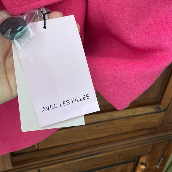 NWT AVEC LE FILLES DOUBLE BREASTED HOT PINK WOOL “FEEL” COAT. SIZE M. - Picture 5 of 16